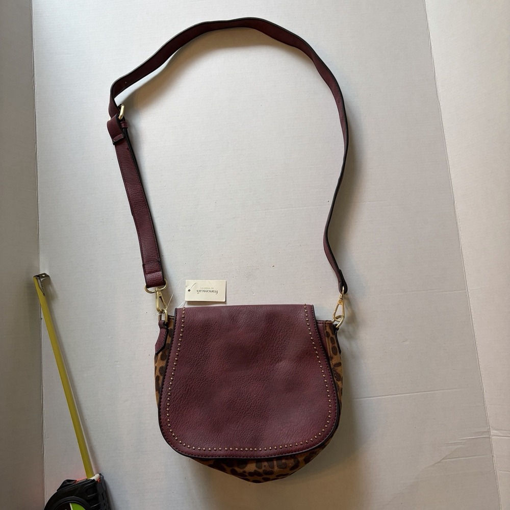 Francescas Red Wine PU Leather, Leopard Print, & Gold Pocketbook NWT